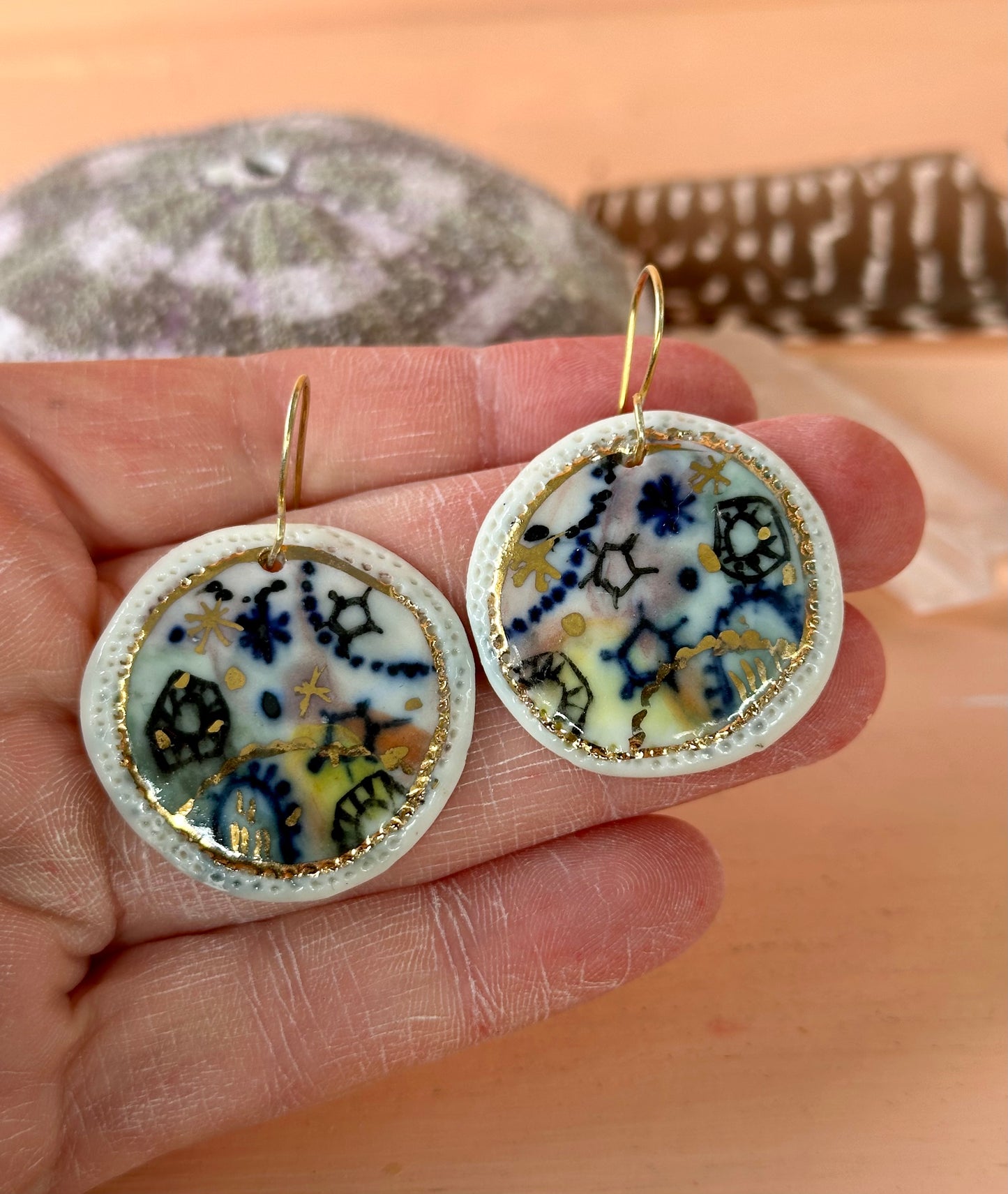 Hand Painted ‘Stars and Cells’ Porcelain Earrings