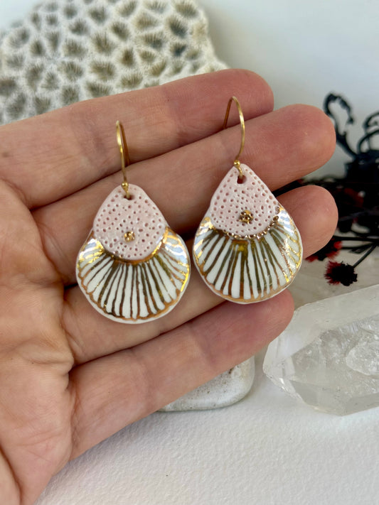 Porcelain hand painted earrings with gold detail