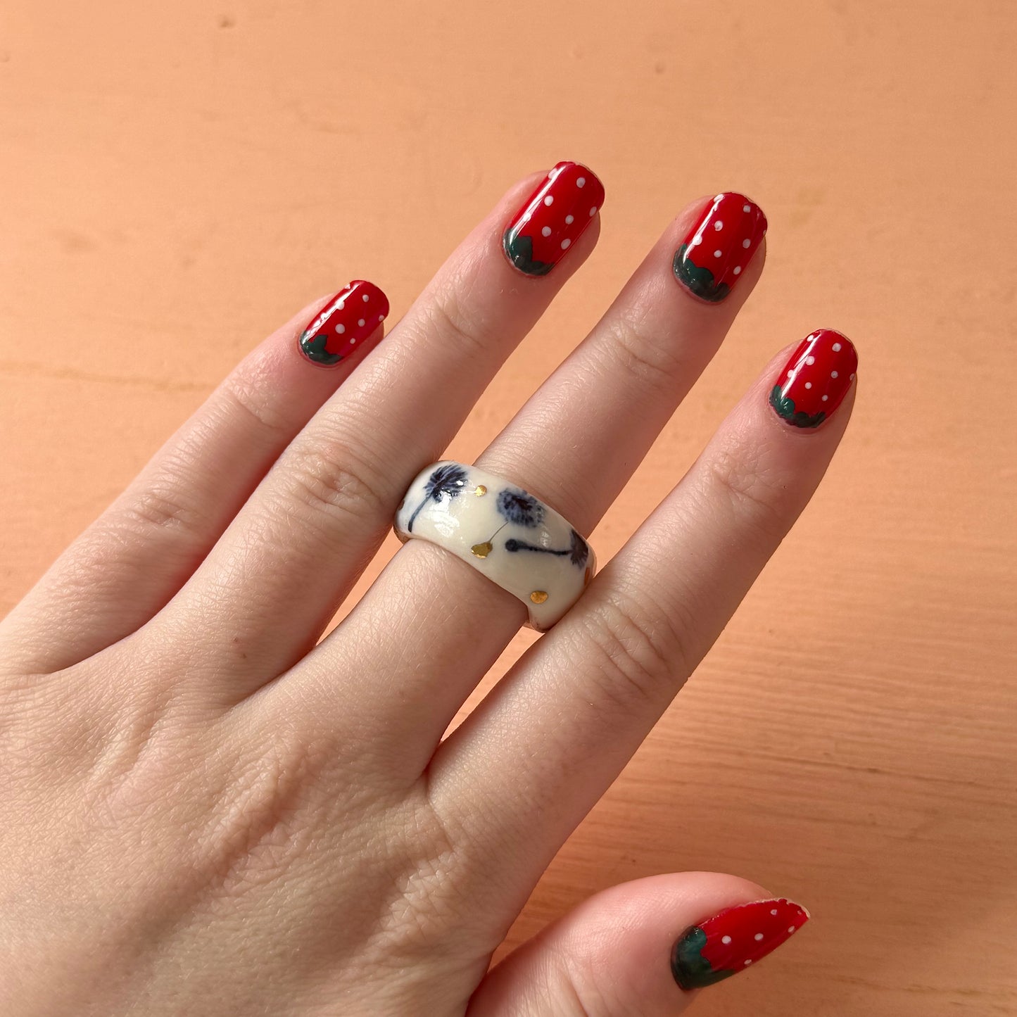 Hand Painted Porcelain ‘Dandelion’ Ring size P