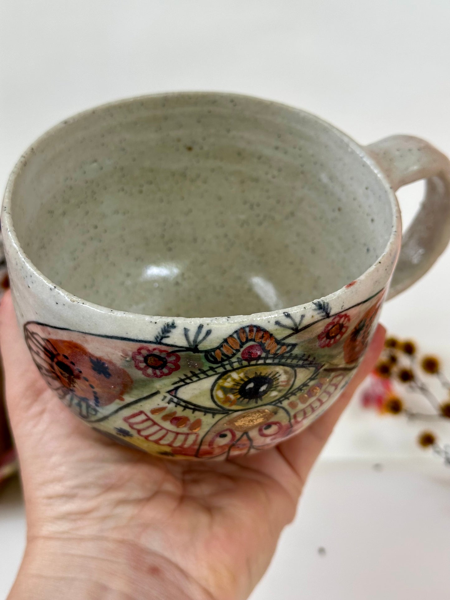 ‘moth’ hand painted cup