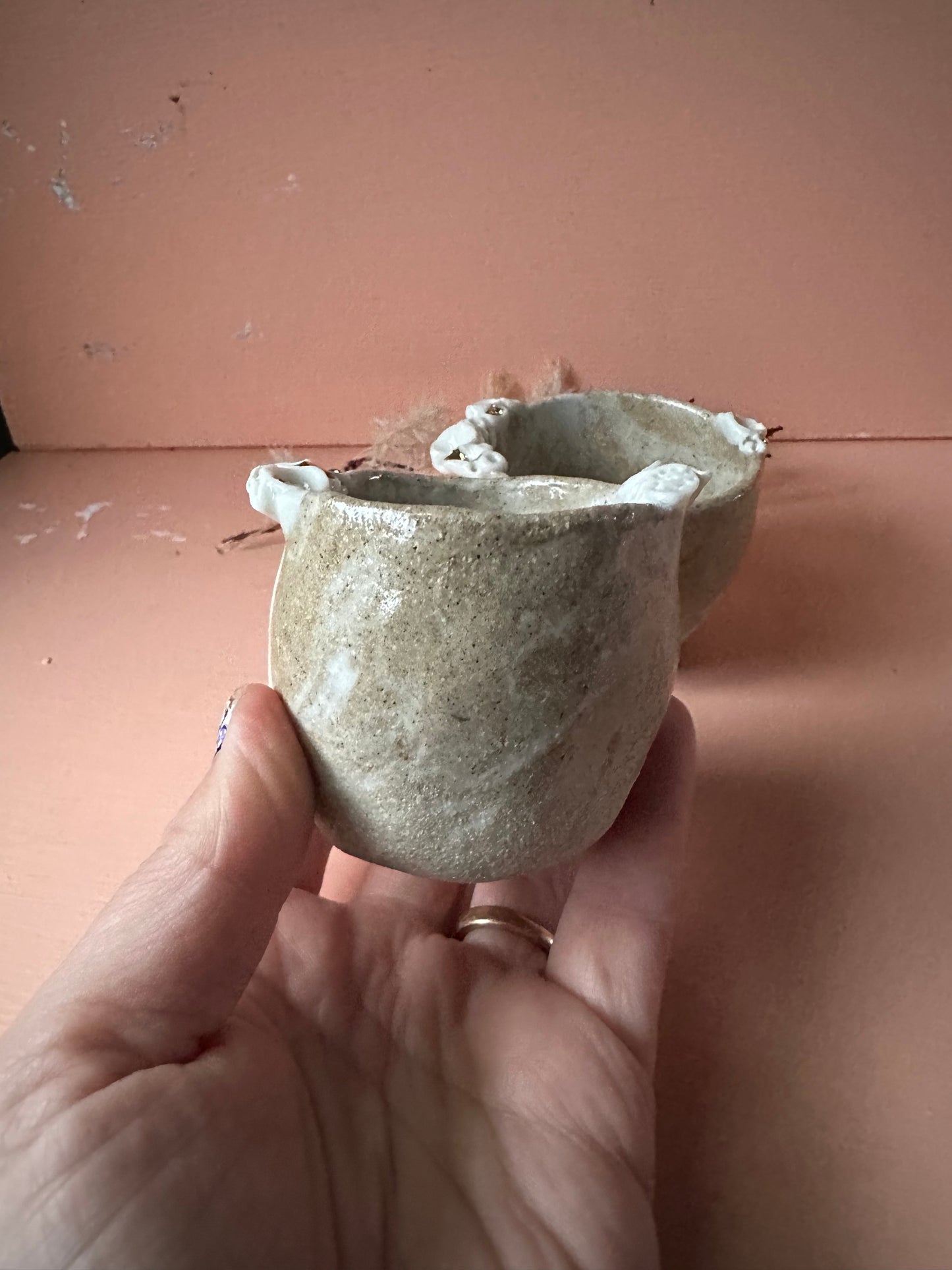 Small/ mid side ‘Coral’ mixed clay, hand texted one of a kind cup