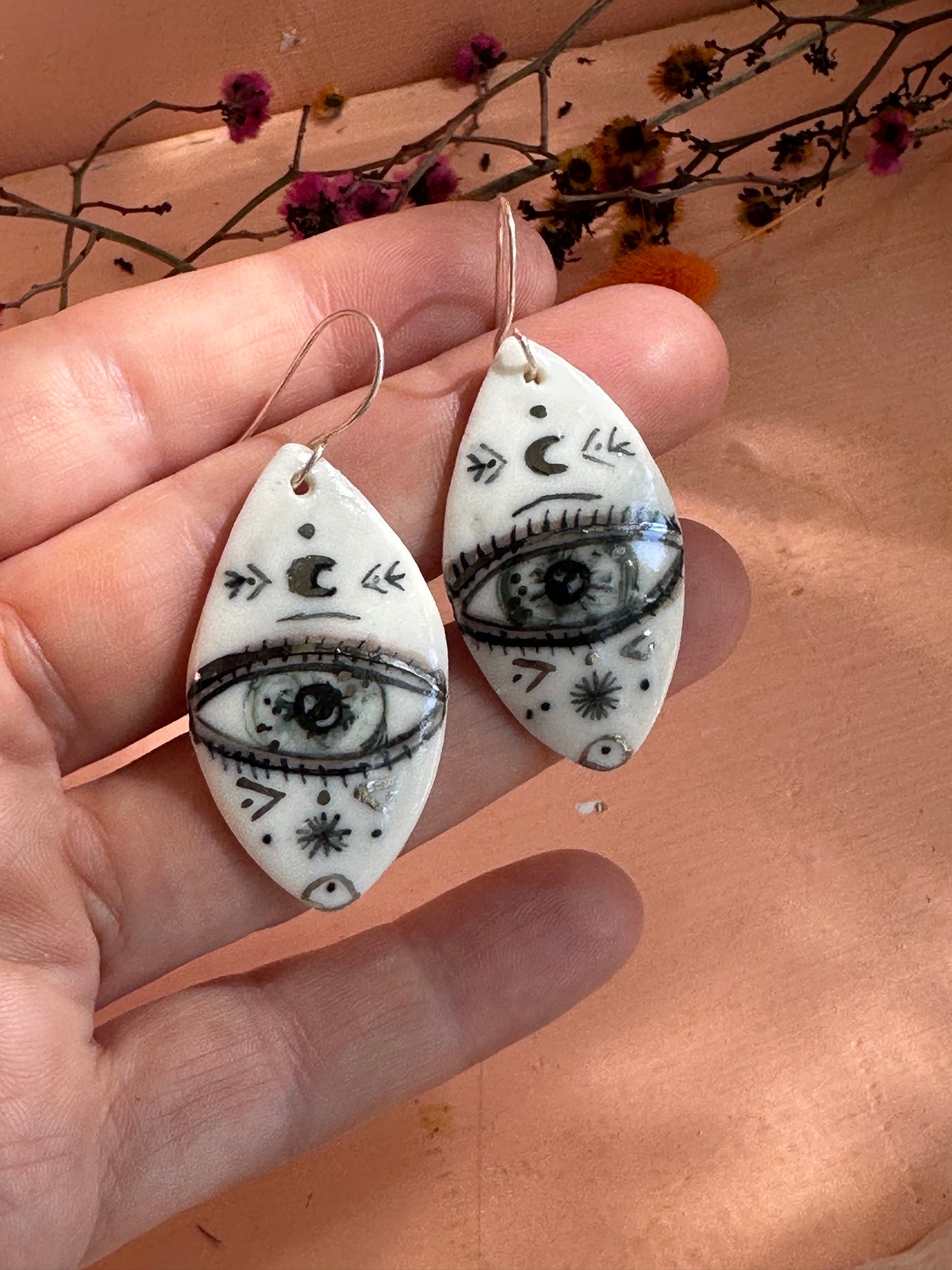 ‘The Protective Eye’ Porcelain Earrings With Platinum Detail