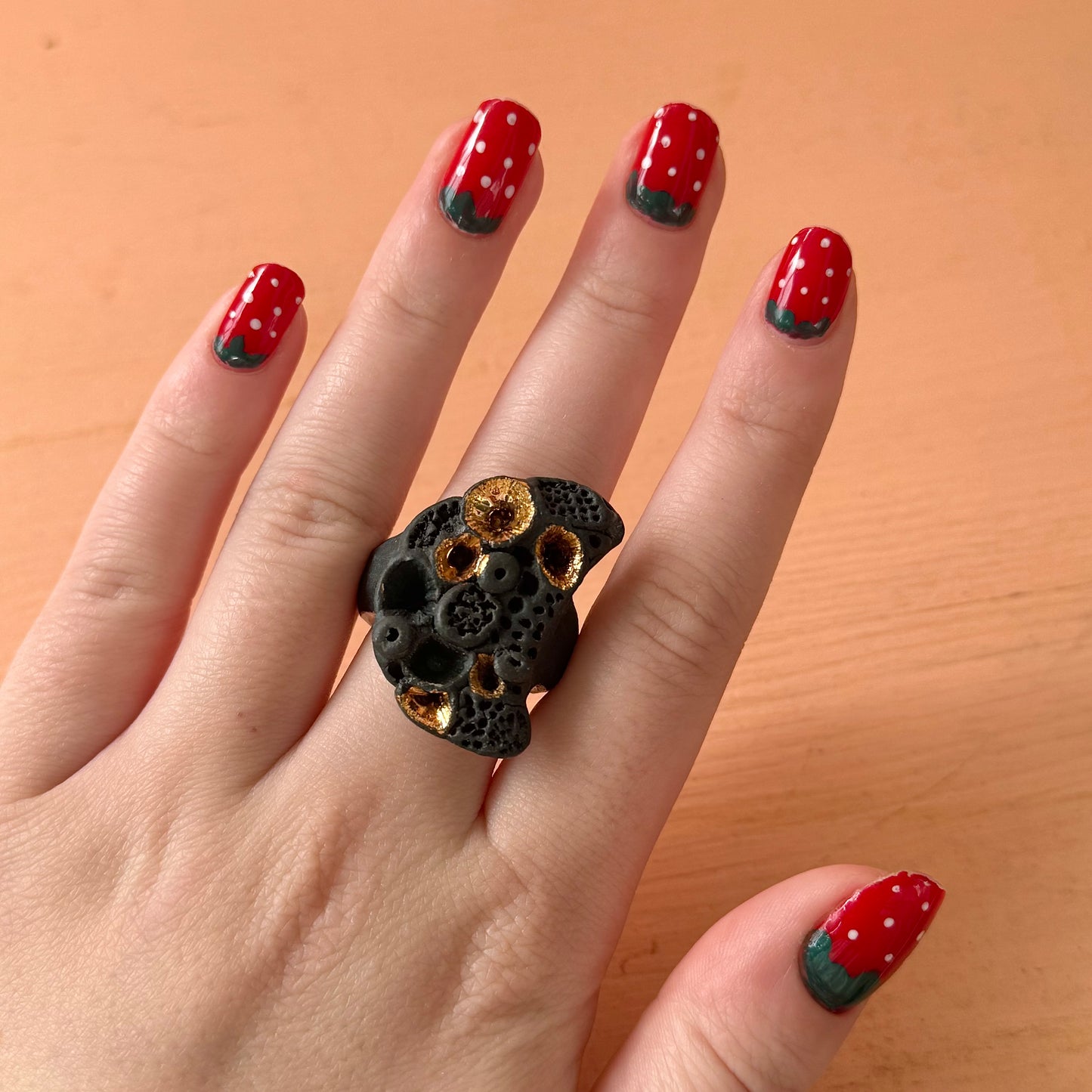 Black Crescent Coral Ring size Q