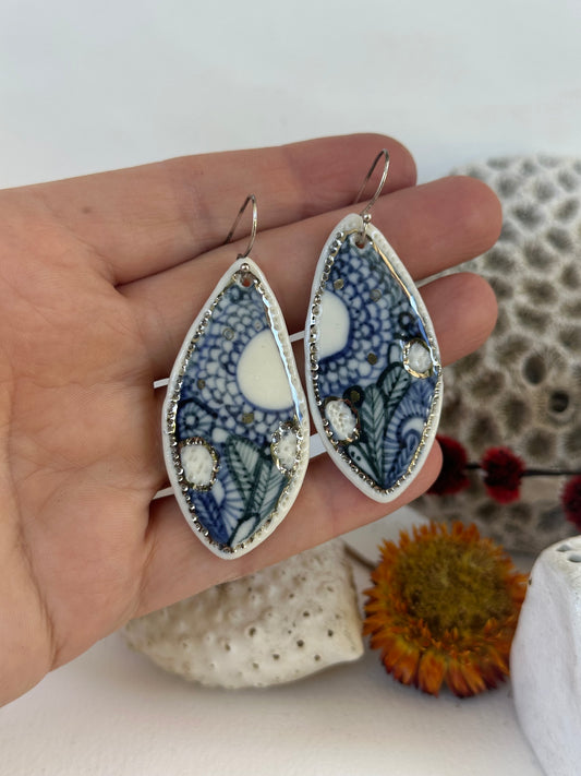 Hand Painted Porcelain ‘Seafoam’ Earrings