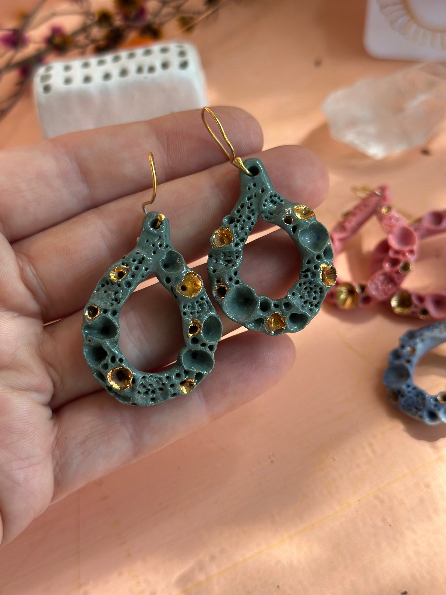 One pair of ‘rock coral’ porcelain earrings