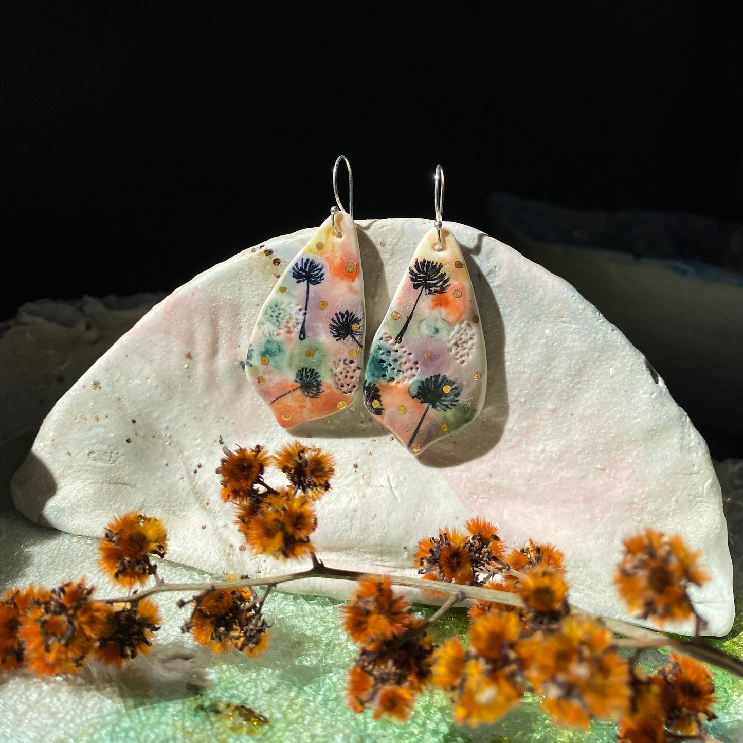Colourful Hand Painted Dandelion Earrings