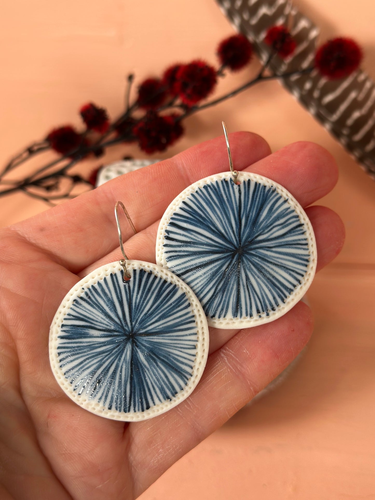 Indigo 'star' hand painted porcelain earrings