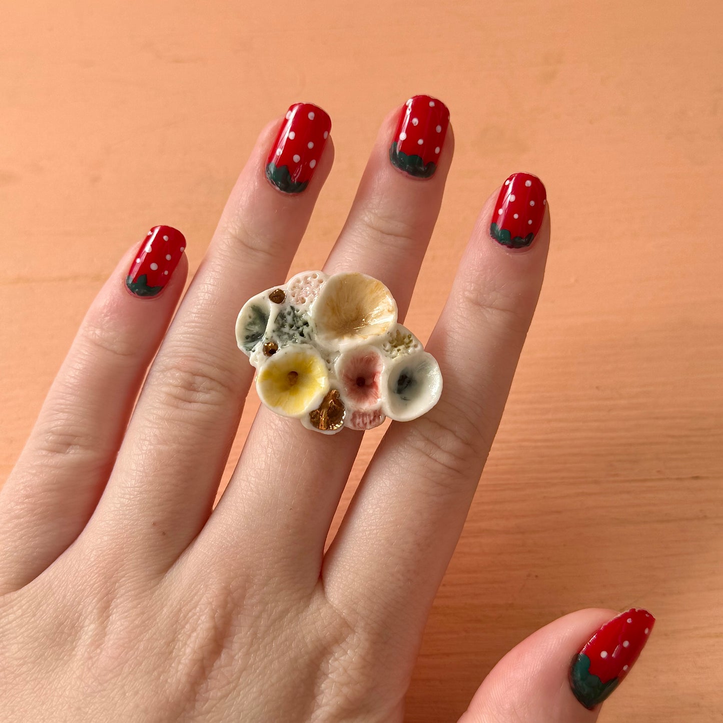 Multicolour Handmade Rock Coral Ring size L