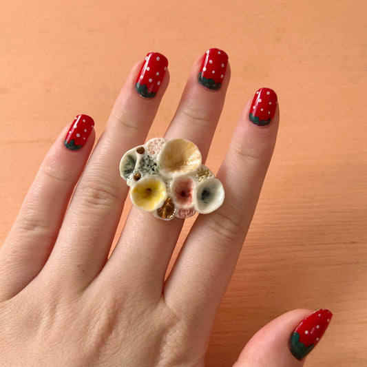 Multicolour Handmade Rock Coral Ring size L