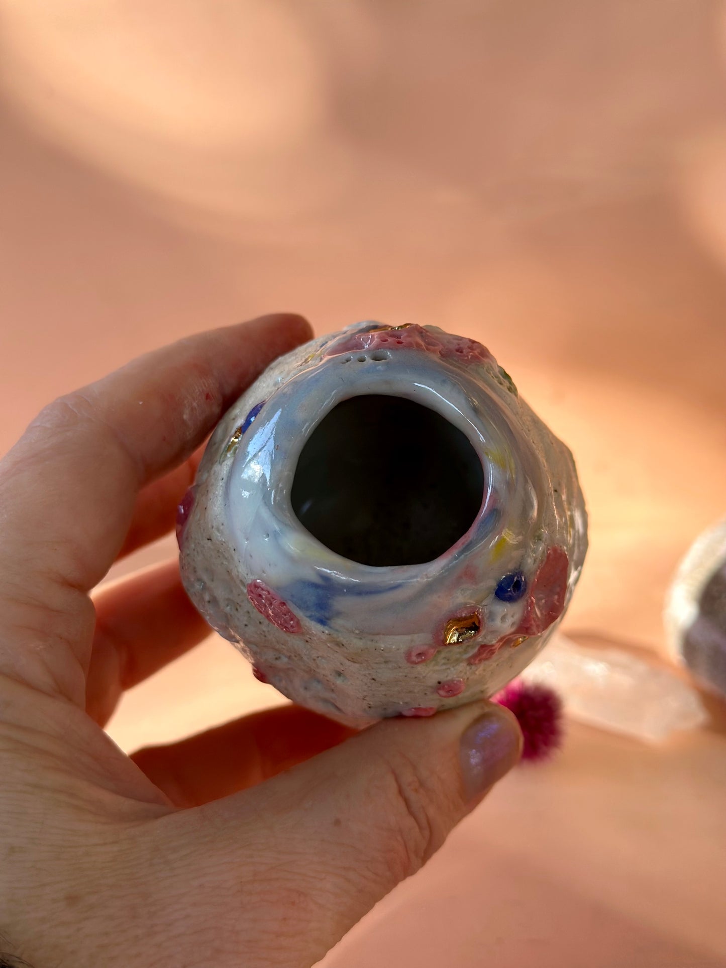 Hand Detailed Coral Porcelain Vase