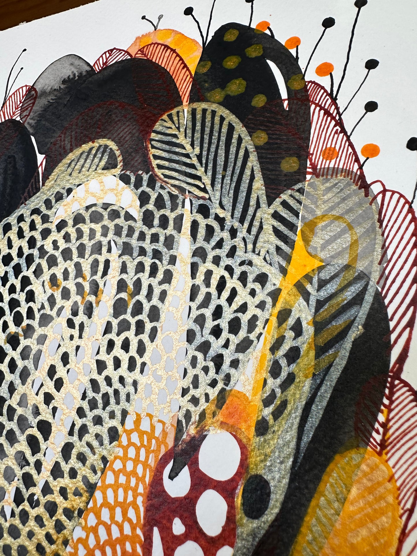 Feather, ochre + gold (A4)