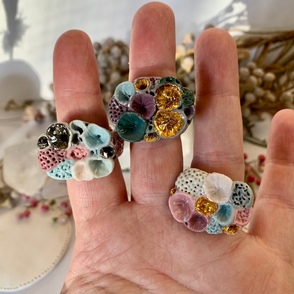 Coloured porcelain ‘rock coral’ ring, choose your size