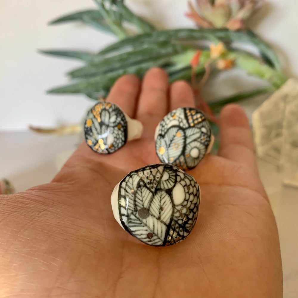 Blue white and gold ‘sea foam’ ring, choose a size