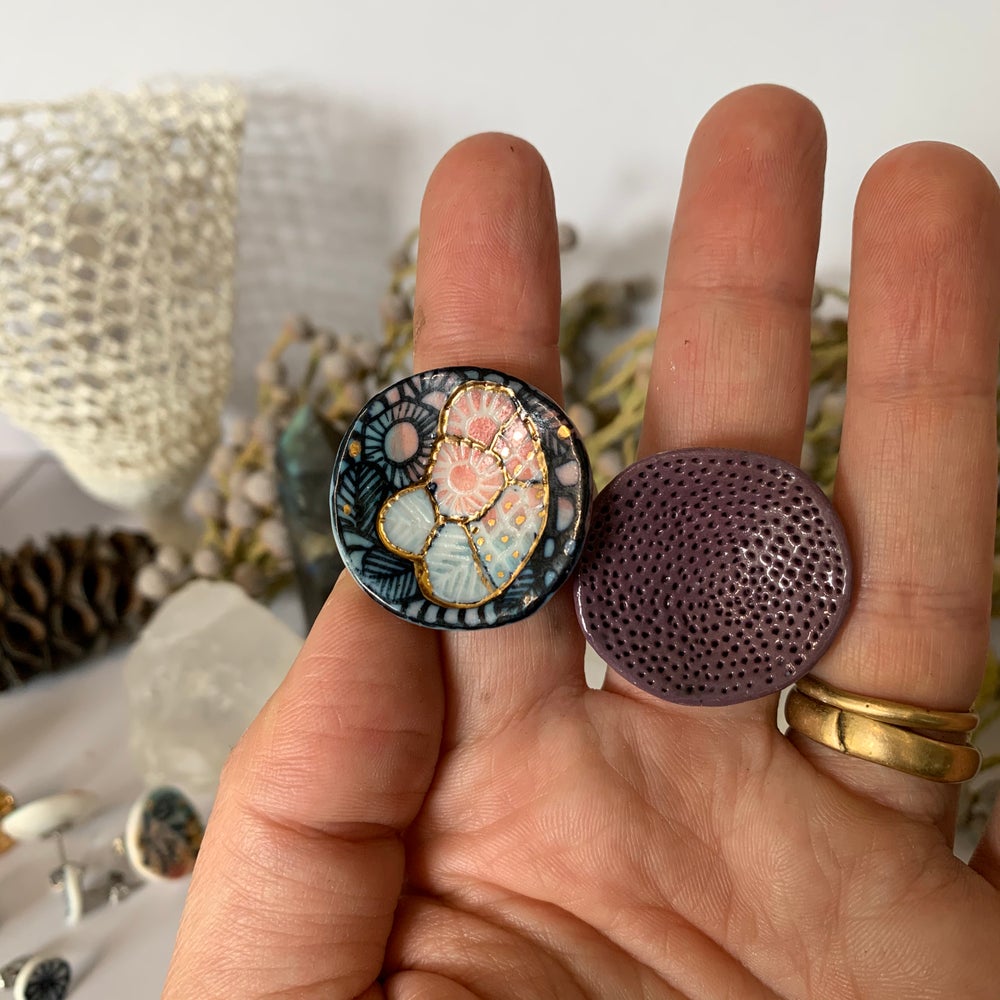 ‘Rock coral’ round top ring, choose one