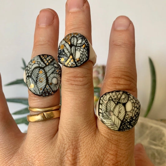 Blue white and gold ‘sea foam’ ring, choose a size