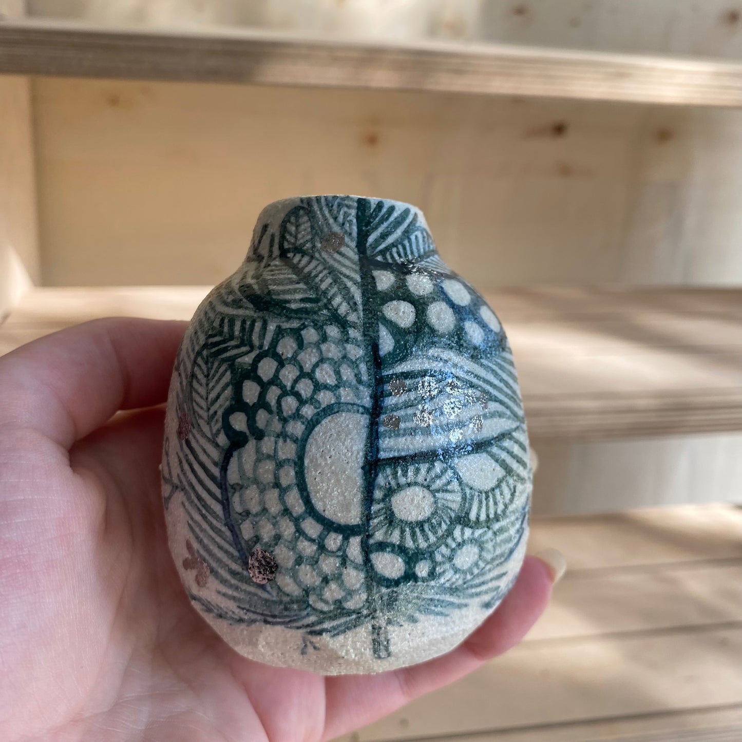 Green ‘Feather’ Hand Painted Porcelain Vase