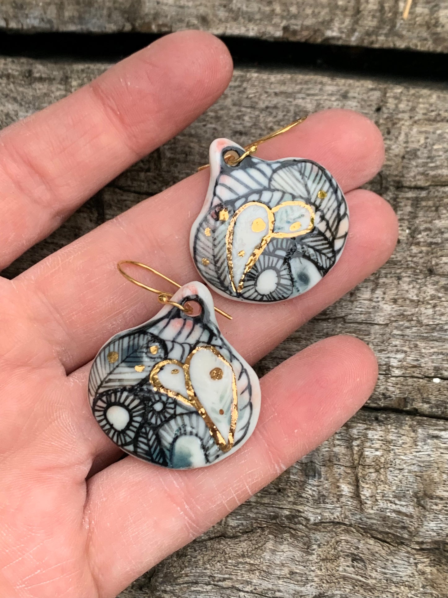 Porcelain hand painted earrings with gold detail