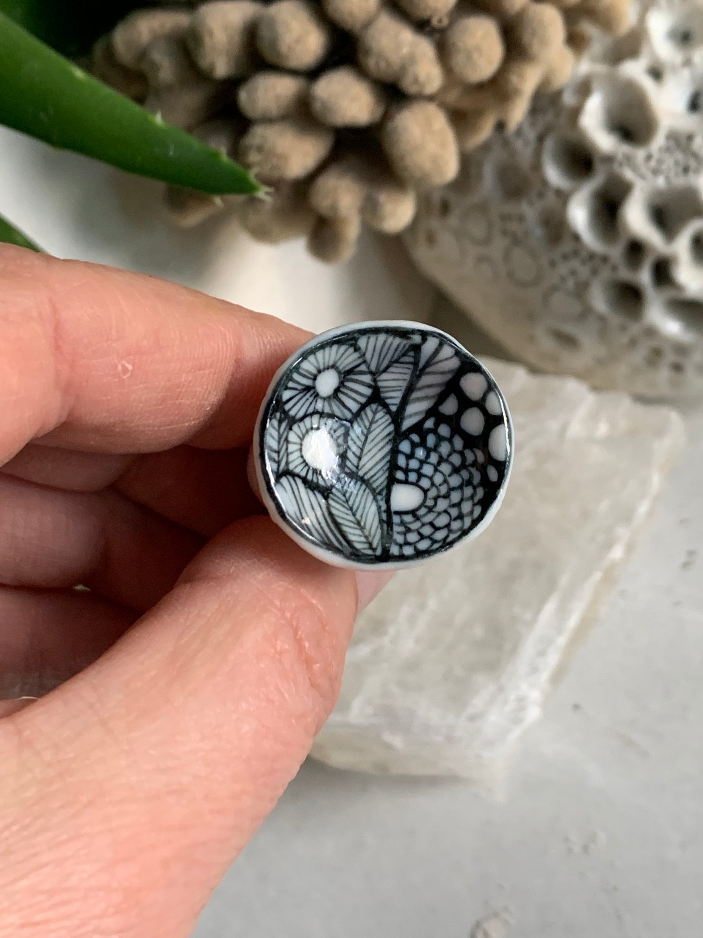 Blue and white ‘sea foam’ ring, choose a size