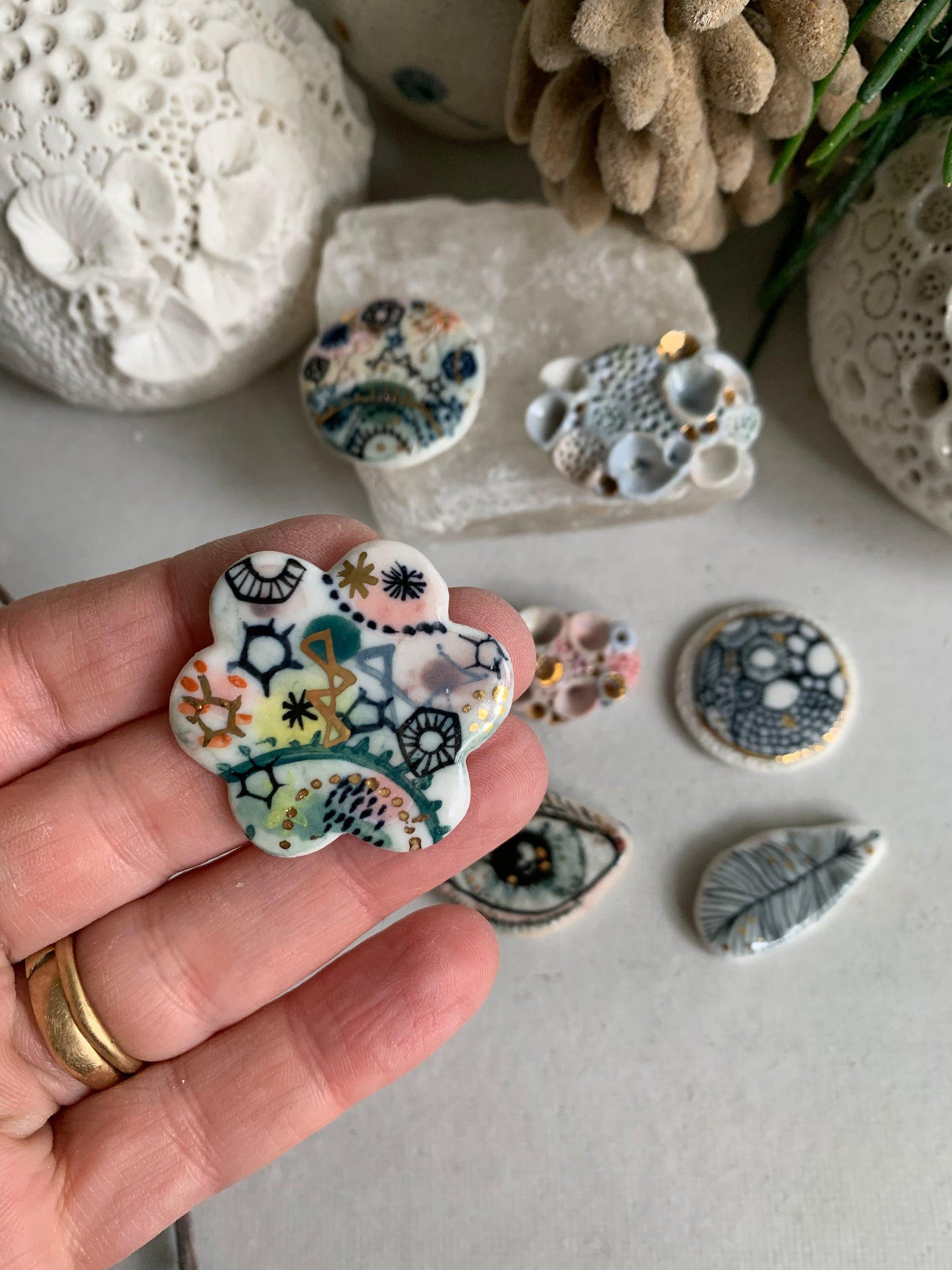 handpainted porcelain/ ceramic brooch, choose one