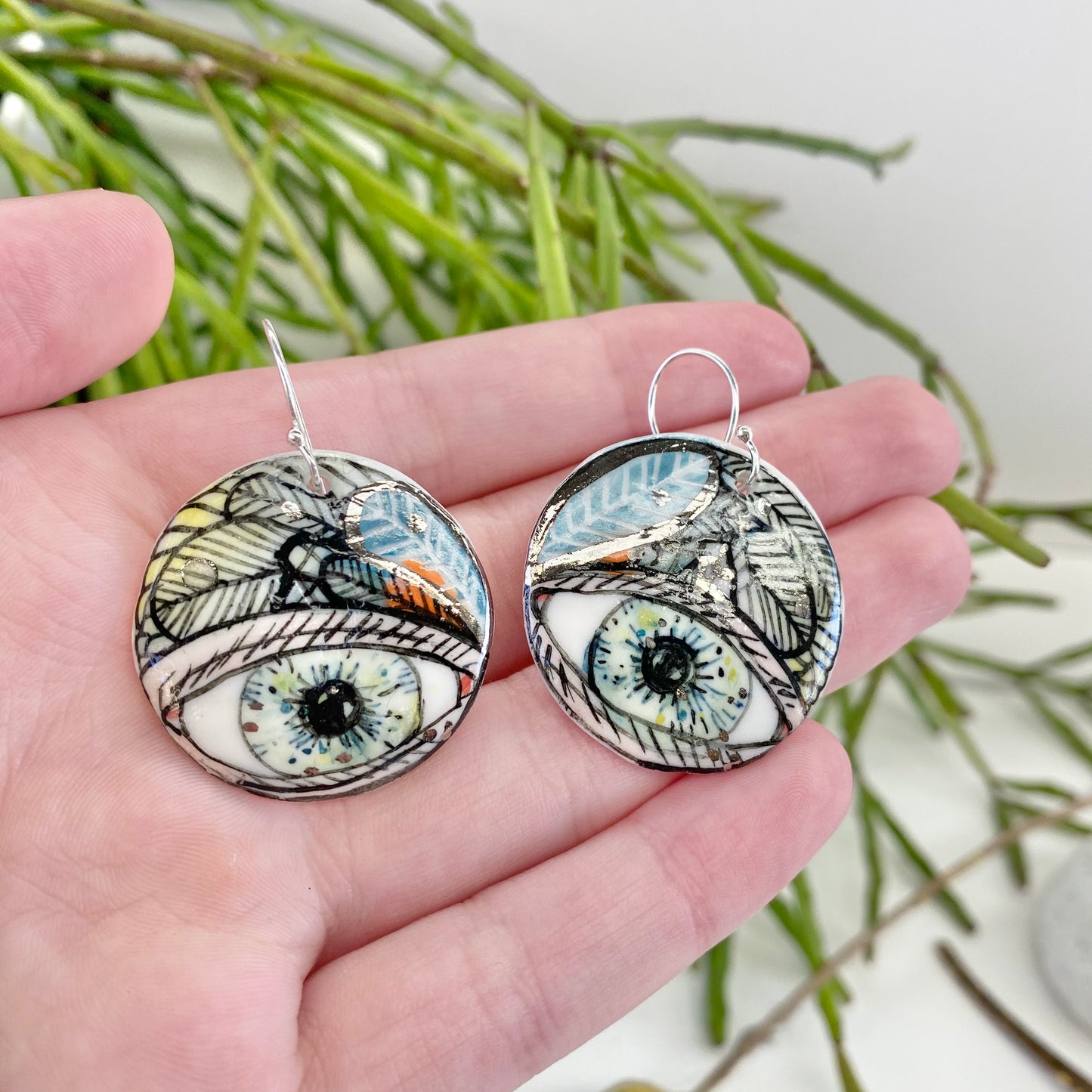 Hand Painted Eye Porcelain Earrings