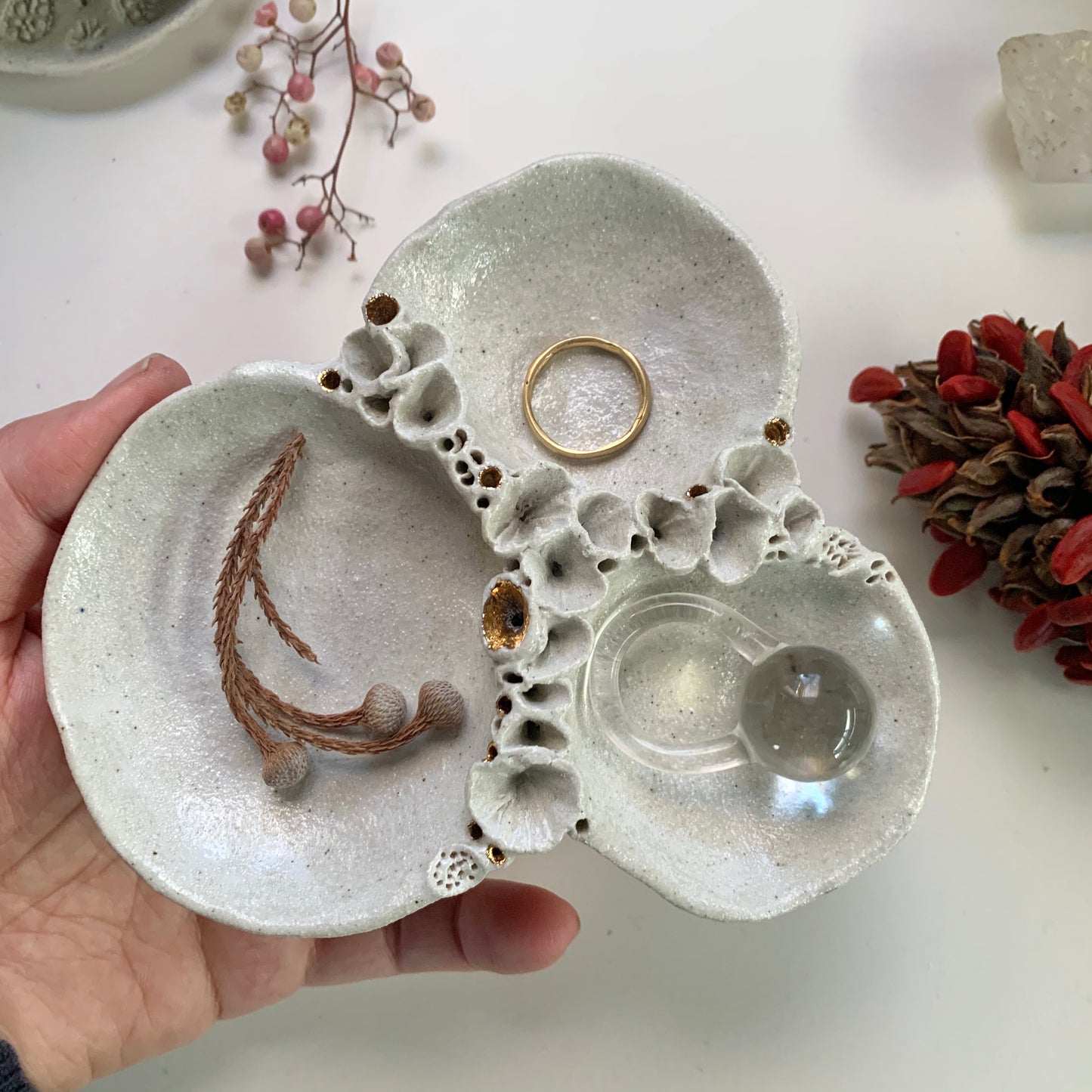 Hand formed ceramic ‘rock coral’ Trinket Dish