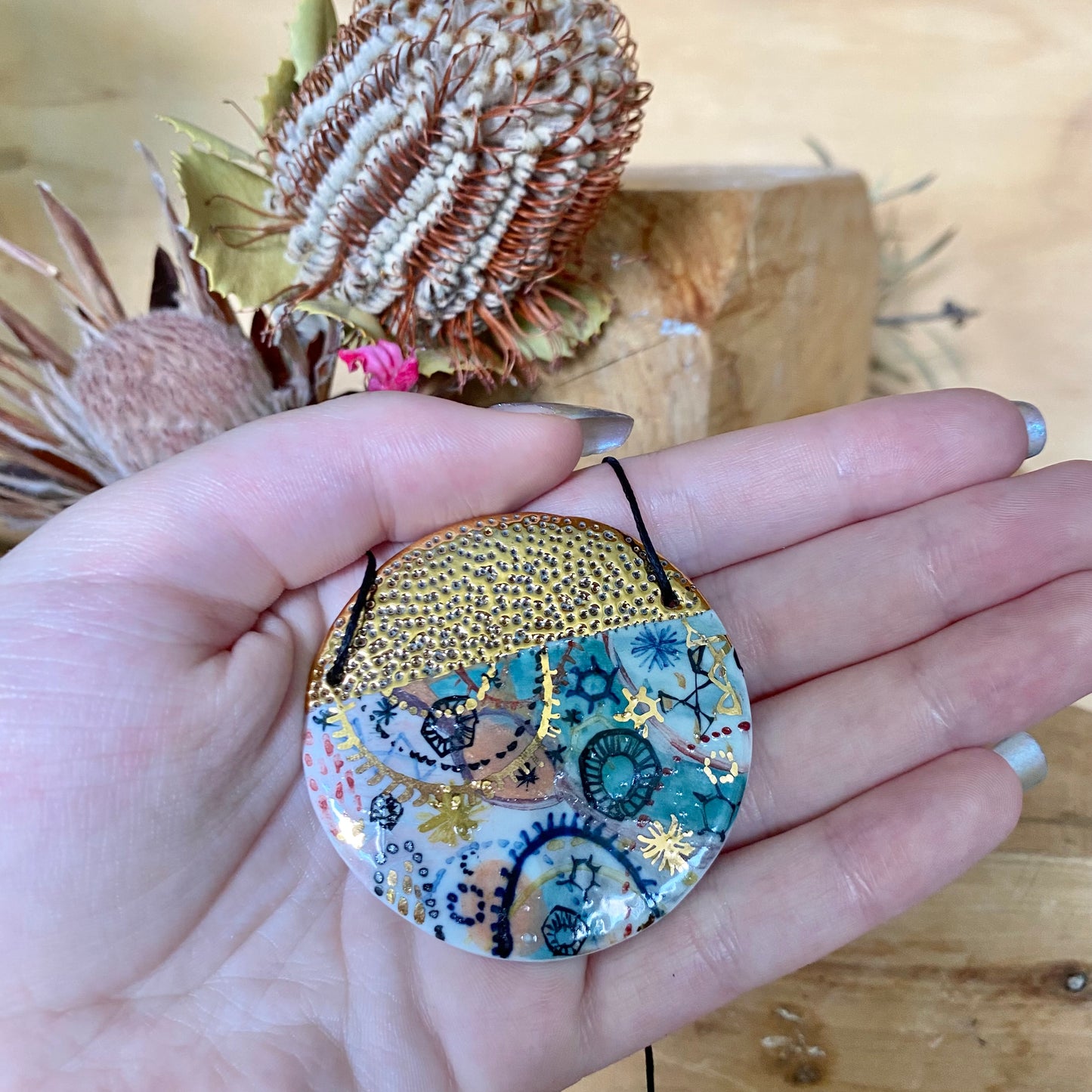 Hand Painted ‘Stars and Cells’ Porcelain Pendant