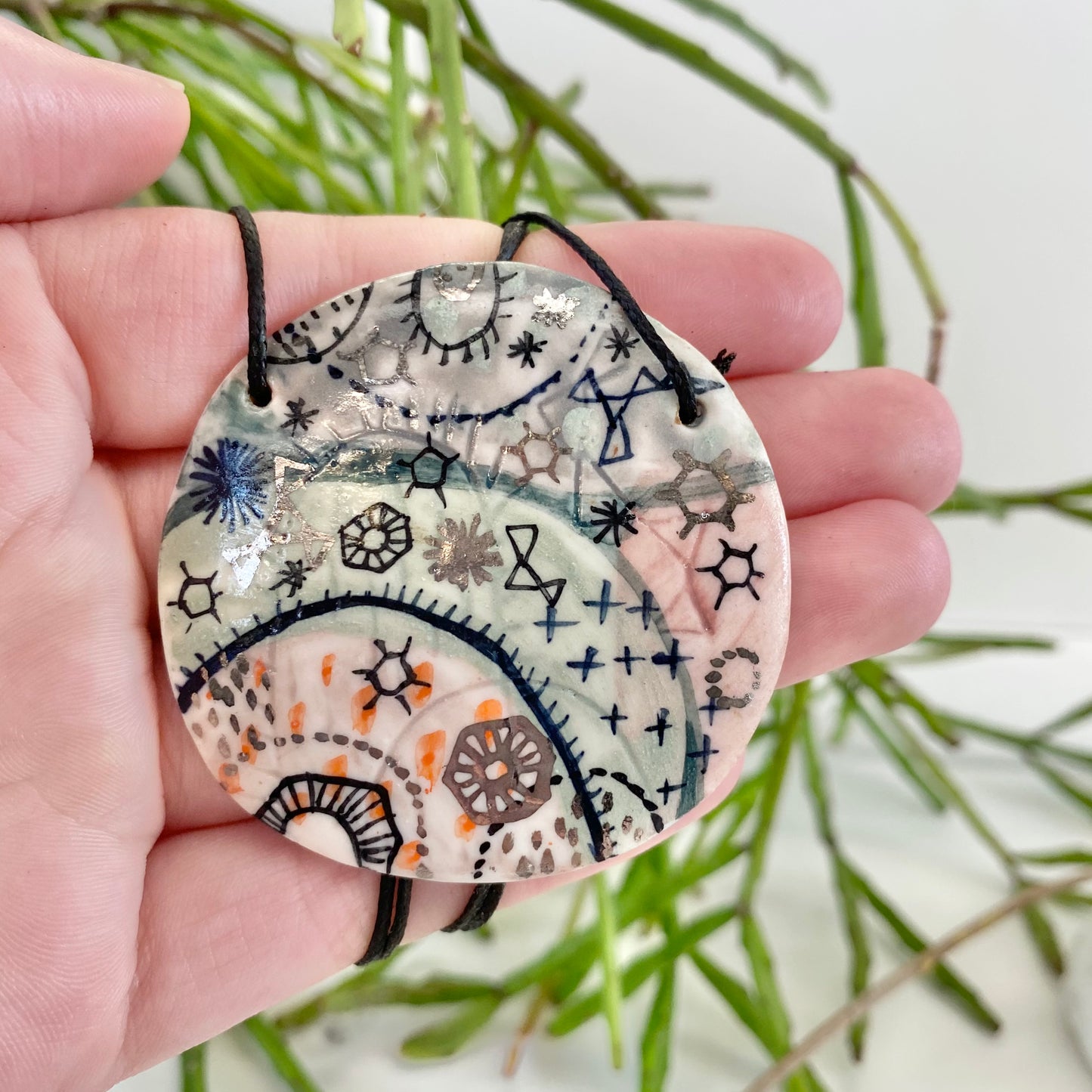 Hand Painted ‘Stars and Cells’ Porcelain Pendant