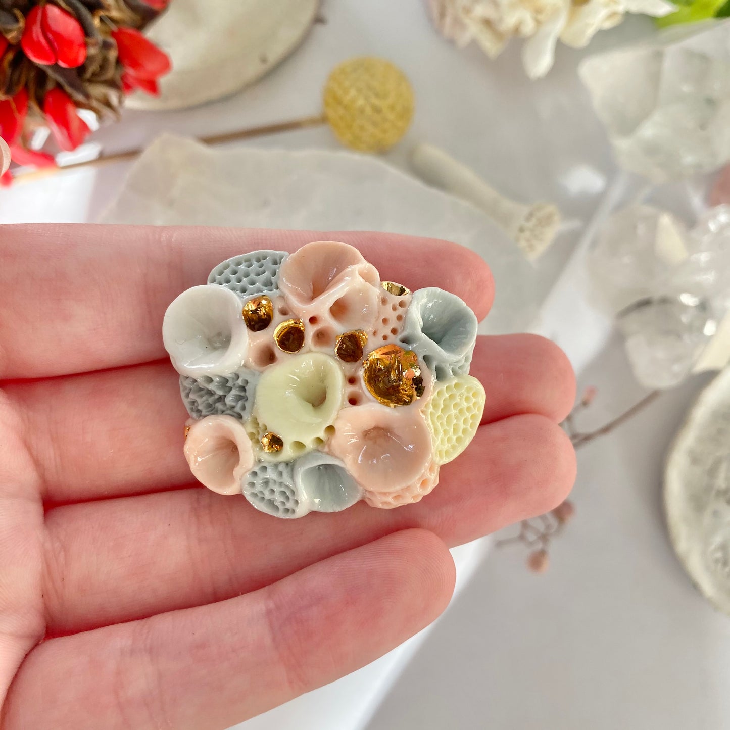 Porcelain ‘rock coral’ brooch