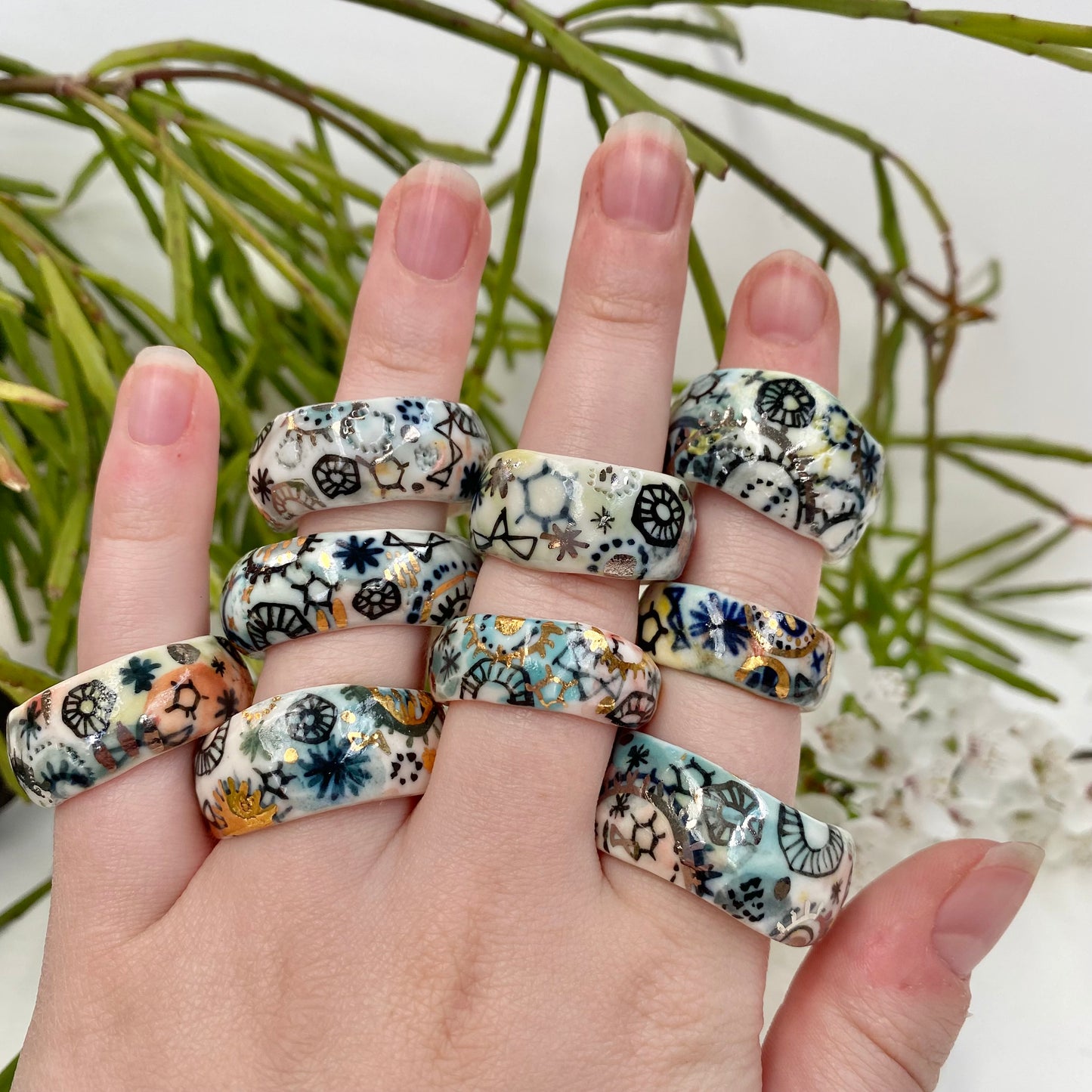 ‘Stars and Cells’ Porcelain Rings ~ Choose Your Size