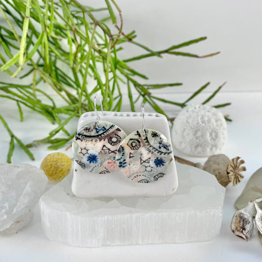 ‘Stars and Cells’ Porcelain Earrings With Silver Detail