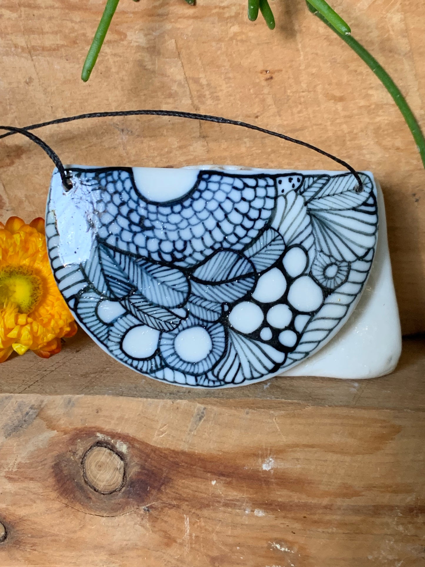 Crescent Porcelain Hand Painted ‘Seafoam’ pendant