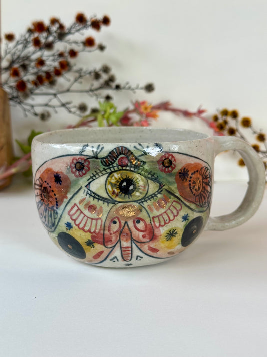‘moth’ hand painted cup