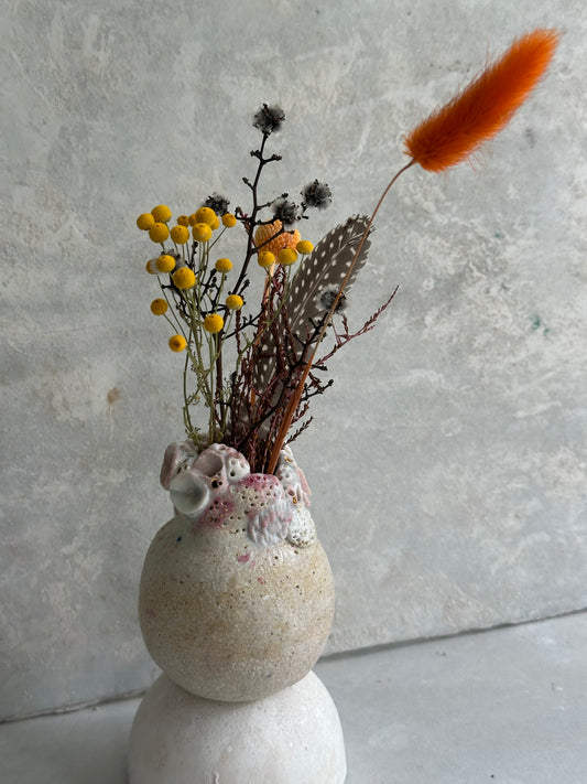 Hand Detailed Coral stoneware and pocain Vase