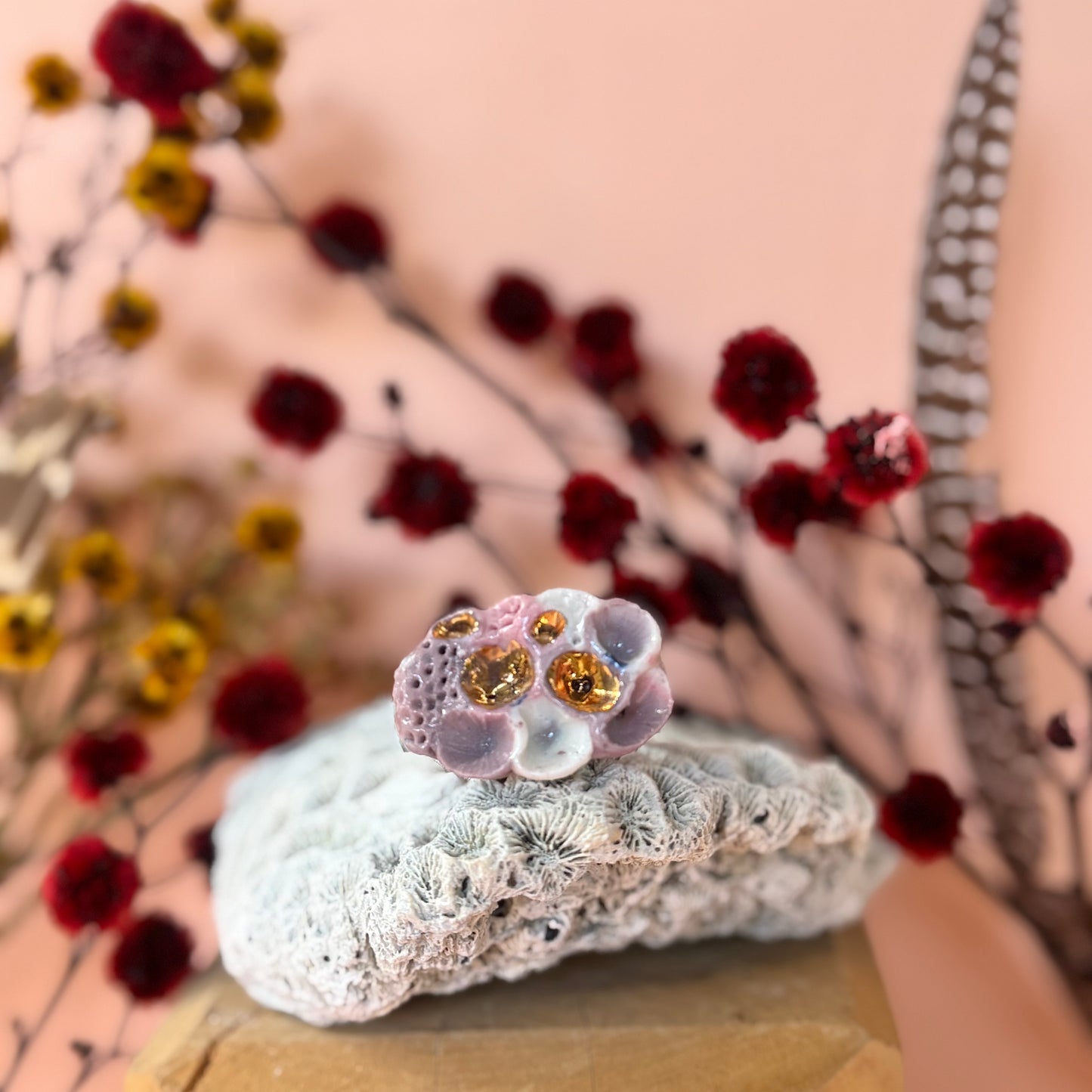 Hand Crafted Rock Coral Ring size Q