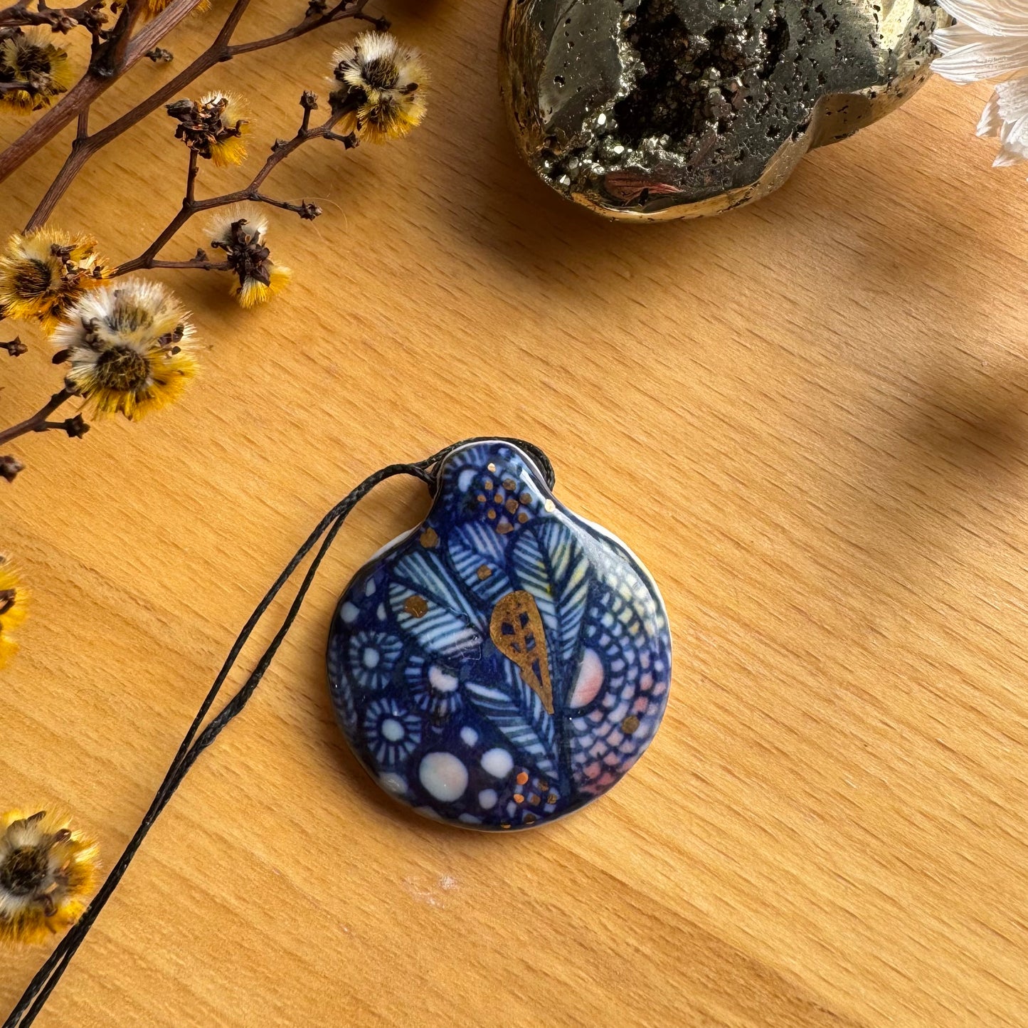 Intricate Indigo Pendant with Gold Lustre