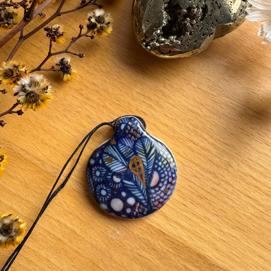 Intricate Indigo Pendant with Gold Lustre