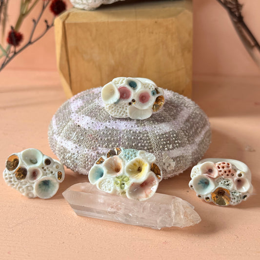 One Watercolour Porcelain ‘Rock Coral’ Ring (Choose a Size)