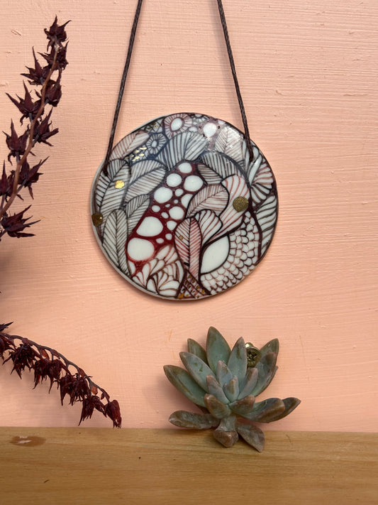 Sepai ns reds hand painted pendant with gold lustre detail