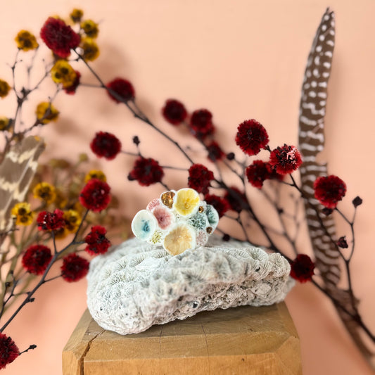 Multicolour Handmade Rock Coral Ring size L