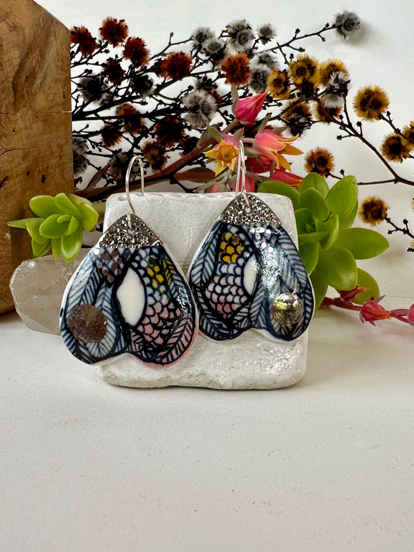 ‘Wings’ Porcelain Earrings with hand painted design