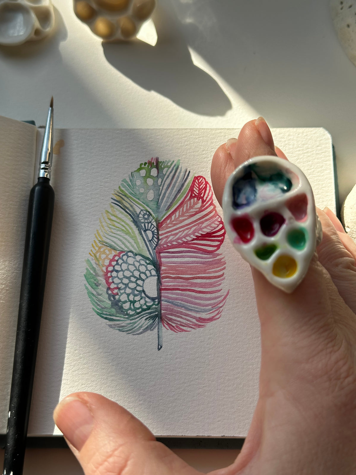 Paintbrush Ringer Diamond Paint Palette Porcelain Ring size O – Katherine Wheeler Ceramics