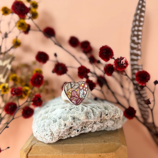 Hand Painted Porcelain Heart Ring size R