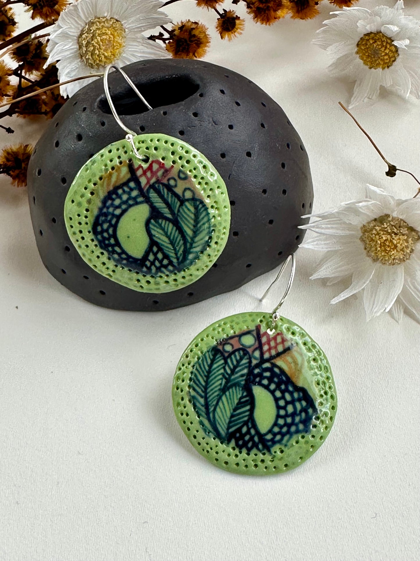 Hand Painted ‘seafoam’ Porcelain Earrings