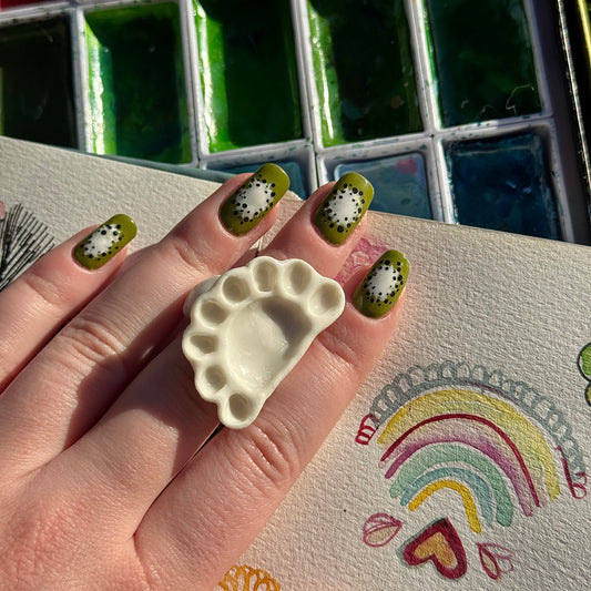 Crescent Paint Palette Porcelain Ring size L