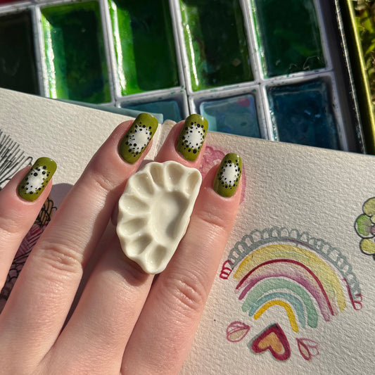 Crescent Paint Palette Porcelain Ring size M