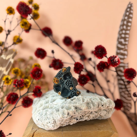 Black Crescent Coral Ring size M