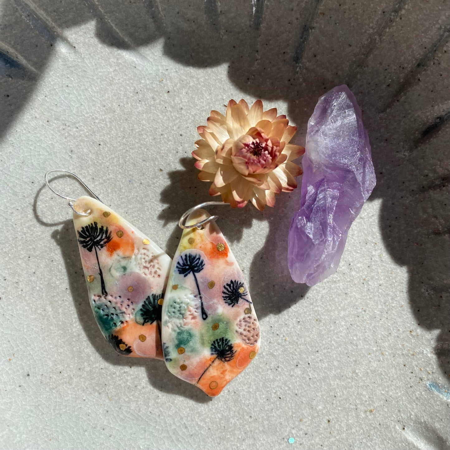 Colourful Hand Painted Dandelion Earrings