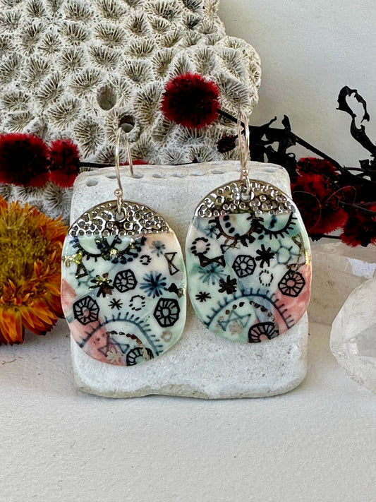 Hand Painted ‘Stars and Cells’ Porcelain Earrings