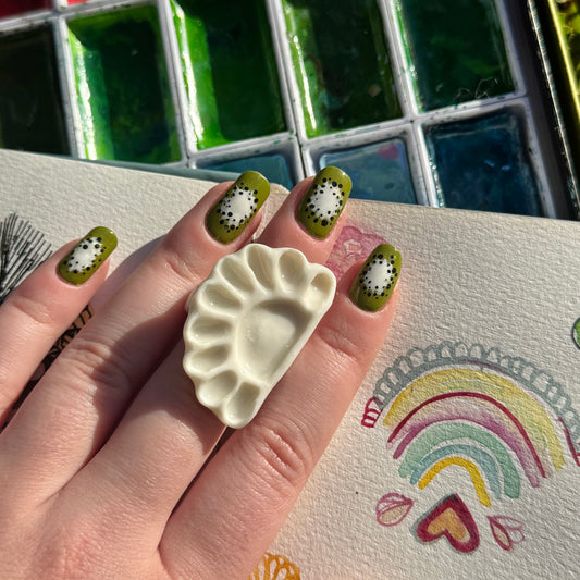 Crescent Paint Palette Porcelain Ring size L