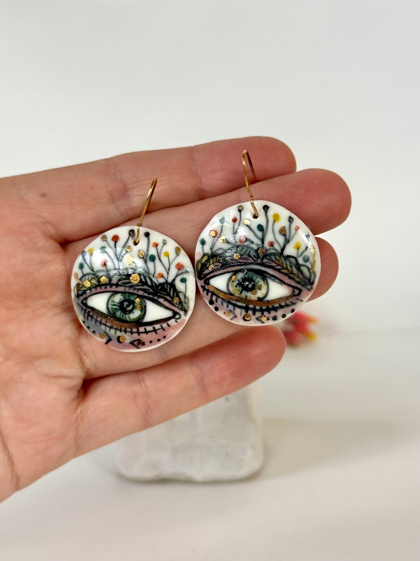 Hand Painted Porcelain Protective Eye Earrings